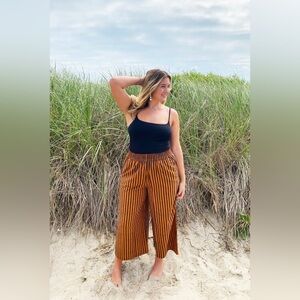 Amisha Easy Pant | Toffee Black Stripe wide Leg Block Painted Pants Small